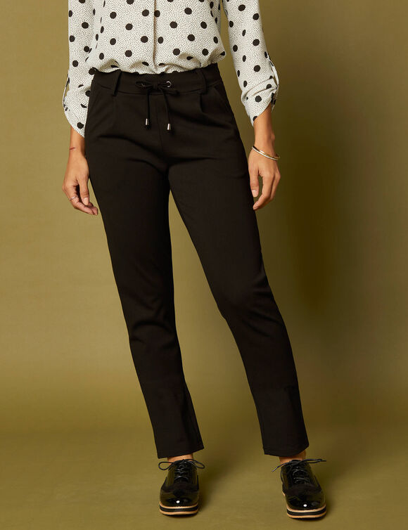 Pantalon chino uni, maille milano (noir) Pantalon chino uni, maille milano (noir)